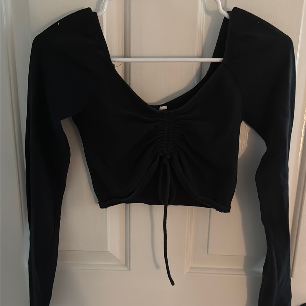 Me to We Black Ruched Tie Front Blouse